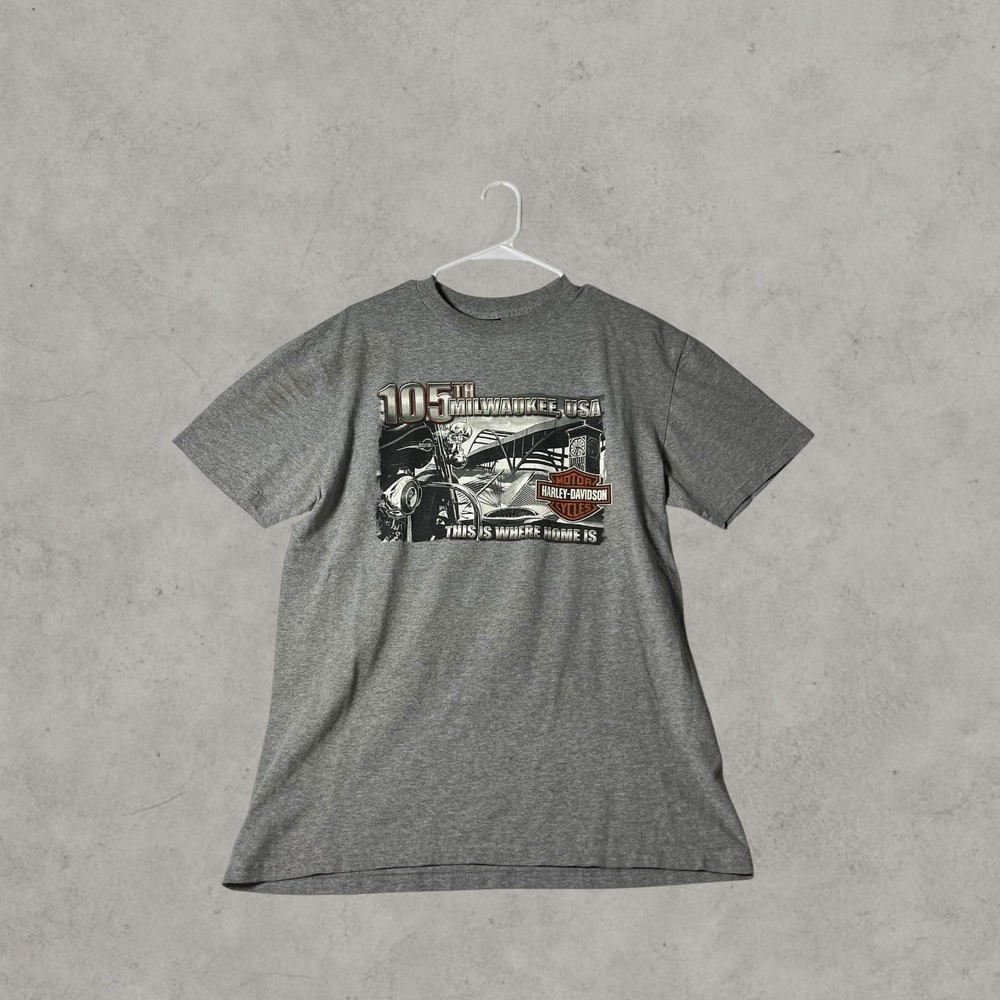 Harley-Davidson 105th Anniversary Milwaukee USA Graphic T-Shirt Gray Mens 2XL